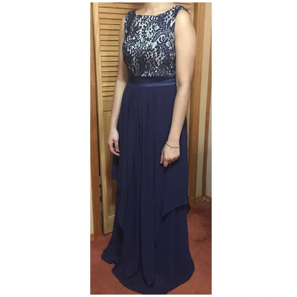 Ever Pretty Evening Gown in Navy Blue and Silver.